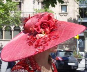 puzzel Pamela rood, zijn zeer breedgerande hoeden gebruikt door vrouwen