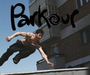 puzzel Parkour is een manier van conditionering van het lichaam en de geest door te leren hoe om obstakels te overwinnen met de snelheid en efficiëntie