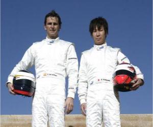 puzzel Pedro de la Rosa Martinez en Kamui Kobayashi, piloten BMW Sauber F1 Team