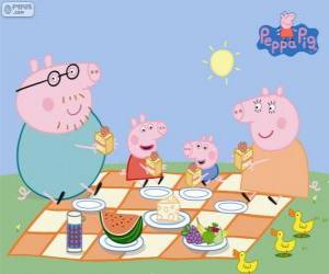 puzzel Peppa Pig en haar familie maken een picknick