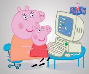 puzzel Peppa Pig en haar moeder in de computer