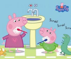 puzzel Peppa varken en George varken wassen tanden