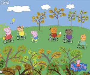 puzzel Peppa varken en haar vrienden per fiets