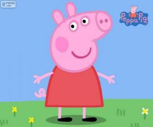 puzzel Peppa varken met een rode jurk