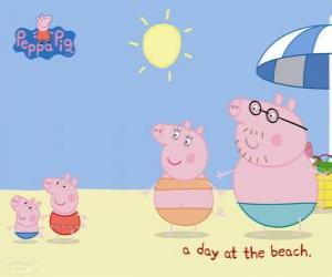 puzzel Peppa varken met haar familie op het strand