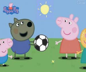 puzzel Peppa varken spelen de bal met zijn vrienden