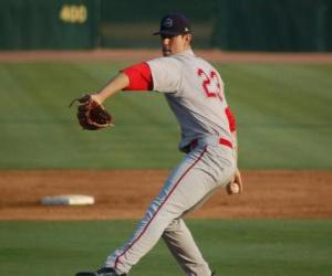 puzzel Pitcher oder werper voorbereiding van de bal te gooien