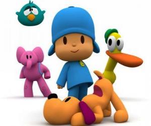 puzzel Pocoyo en zijn vrienden Pato, Elly, Loula en Sleepy Bird