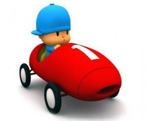 puzzel Pocoyo het besturen van een race-auto