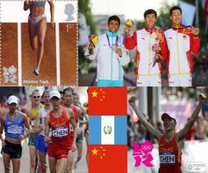 puzzel Podium Atletiek, mannen 20 km snelwandelen, Ding Chen (China), Erick Barrondo (Guatemala) en Wang Zhen (China) - Londen 2012-