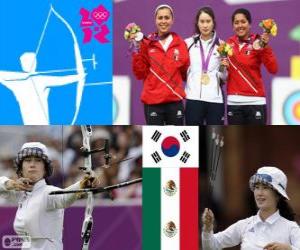 puzzel Podium boogschieten individuele vrouwelijk, Bo-Bae Ki (Zuid-Korea), Aida Román en Mariana Avitia (Mexico) - Londen 2012-