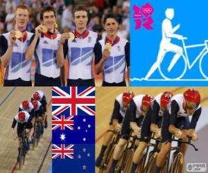 puzzel Podium fietsen track uitoefening door mannen 4000m teams, Verenigd Koninkrijk, Australië en Nieuw-Zeeland - Londen 2012-