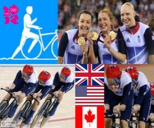 puzzel Podium fietsen track uitoefening door vrouwen 4000m teams, Verenigd Koninkrijk, Verenigde Staten en Canada - Londen 2012-