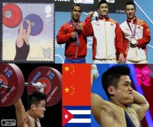puzzel Podium Gewichtheffen Mannen 77 kg, Lu Xiaojun, Wu Jingbao (China) en Iván Rodríguez (Cuba) - Londen 2012 - wijzigen