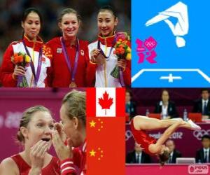 puzzel Podium gymnastiek in vrouwen trampoline, Rosannagh, Maclennan (Canada), Huang Shanshan en hij Wenna (China) - Londen 2012-