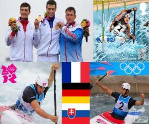 puzzel Podium mannen, C1 slalom Kanovaren, Tony Estanguet (Frankrijk), Sideris Tasiadis (Duitsland) en Michal Martikán (Slowakije) - Londen 2012-