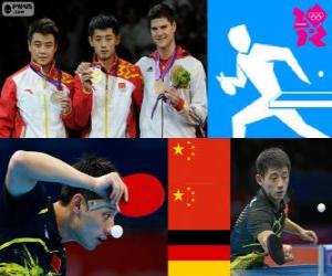 puzzel Podium Tafeltennis mannen individueel, Zhang Jike, Wang Hao (China) en Dimitrij Ovtcharov (Duitsland) - Londen 2012-