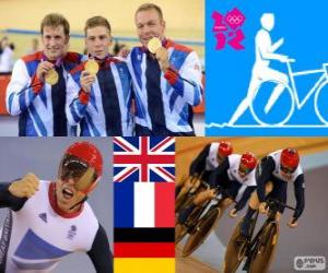 puzzel Podium track mannen teamsprint, Verenigd Koninkrijk, Frankrijk en Duitsland - Londen 2012 - fietsen