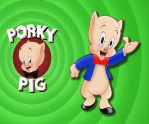 puzzel Porky Pig, een geanimeerde cartoon personage in Loonely Tunes van de Warner Bros