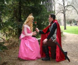 puzzel Prins knielen voor de prinses geeft een roos