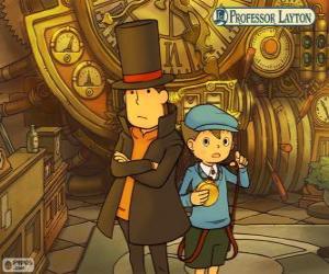 puzzel Professor Layton en zijn assistent Luke Triton, de belangrijkste protagonisten van het mysterie en puzzel spellen voor Nintendo