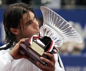 puzzel Rafa Nadal whit een trofee