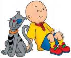 Caillou zittend op de vloer met je kat Gilbert