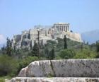 Gezicht op de tempels van een Griekse stad