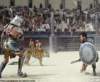 Strijd tussen twee gladiatoren in het amfitheater