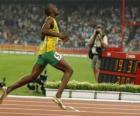 Atleet Usain Bolt op de finish