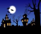 Haunted huis op Halloween - Full moon, vleermuizen