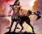 Centaur gewapend - in wezen met de romp en het hoofd en een menselijk lichaam van een paard