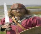Viking gewapend met een zwaard en een schild
