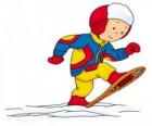 Caillou lopen door de sneeuw met sneeuwschoenen