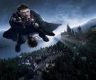 Harry Potter vliegen met zijn magische bezem