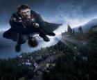 Harry Potter vliegen met zijn magische bezem