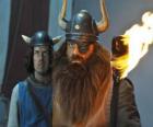 Halvår, de vader van Vicky en de leider van de Vikingen in het dorp van Flake met zijn ooglap