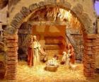 Belangrijkste Kerststal met de Heilige Familie in een schuur