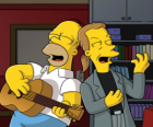 Homer Simpson zingt met een vriend