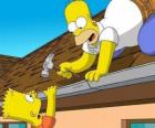 Bart is opgehangen vanaf het dak toen hij hielp zijn vader reparatie Homer