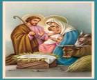 De Heilige Familie - Jozef, Maria en kindje Jezus in de kribbe met de os en de ezel