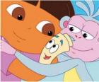 Dora en Boots de aap knuffelen Kaart