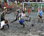 Mud Olympische Spelen, of Wattolumpiad, strijden in de moerassen van de rivier de Elbe