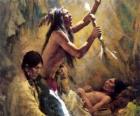 Amerikaanse Indianen in een traditioneel ritueel, een beroep op de geesten