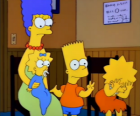 Marge met hun kinderen Bart, Lisa en Maggie in het kantoor van de dokter