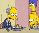 Charles Montgomery Burns kijken verbaasd drie-eyed vis die dienen ze Marge en Bart eten