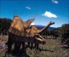 Twee dinosaurussen op het landschap