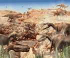 Dinosaurs in een rotsachtig terrein