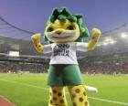 Zakumi, de mascotte van het WK 2010, een mooie en vriendelijke luipaard met groen haar