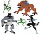 Groep van vijf van de aliens uit Ben 10 Omnitrix